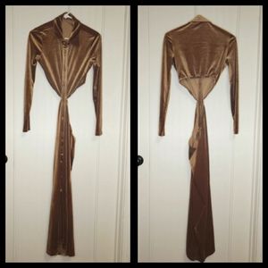 S brown velvet cutout button down long sleeve maxi dress | shein